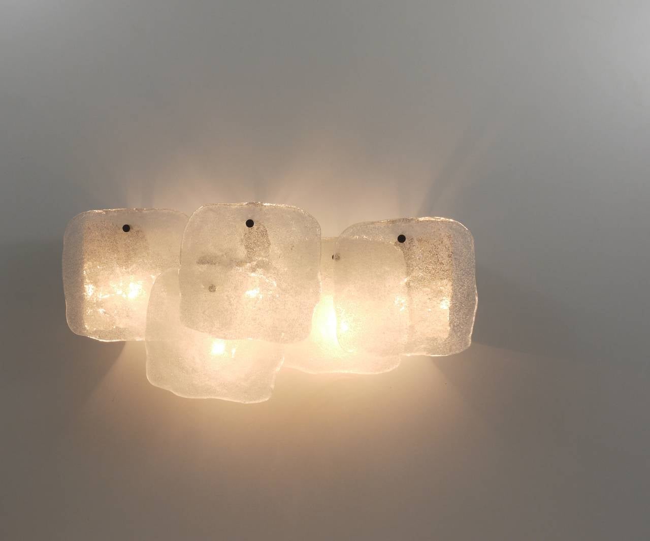 20th Century Large J.T. Kalmar Frosted Ice Glass Panel Sconce Wall Lamp, Austria, 1960s