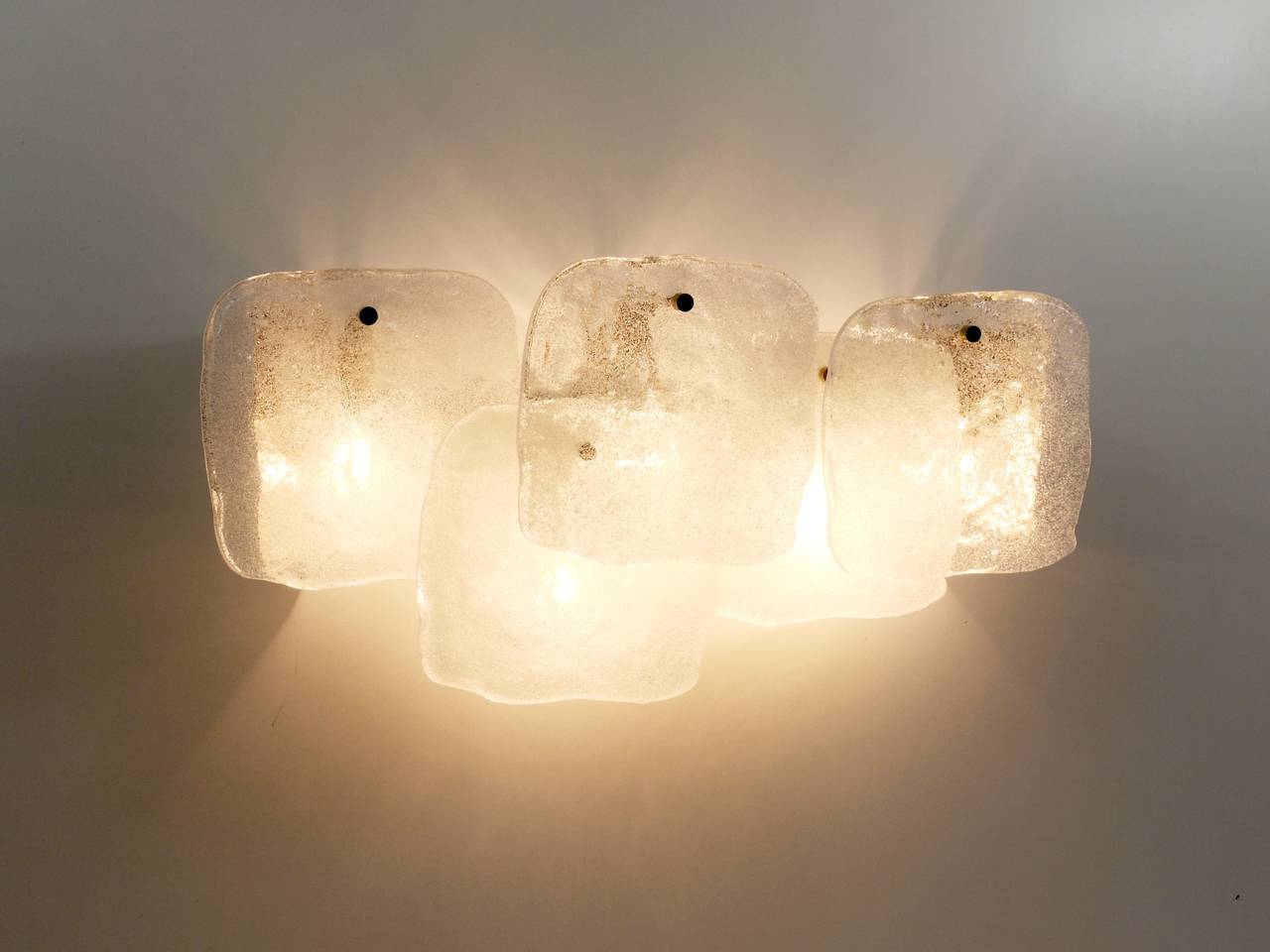 Large J.T. Kalmar Frosted Ice Glass Panel Sconce Wall Lamp, Austria, 1960s 1