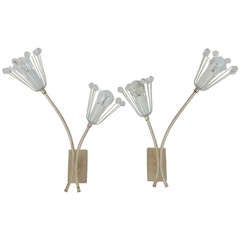 Pair of Silver Plated Emil Stejnar Flower Sconces by Rupert Nikoll, Vienna 1