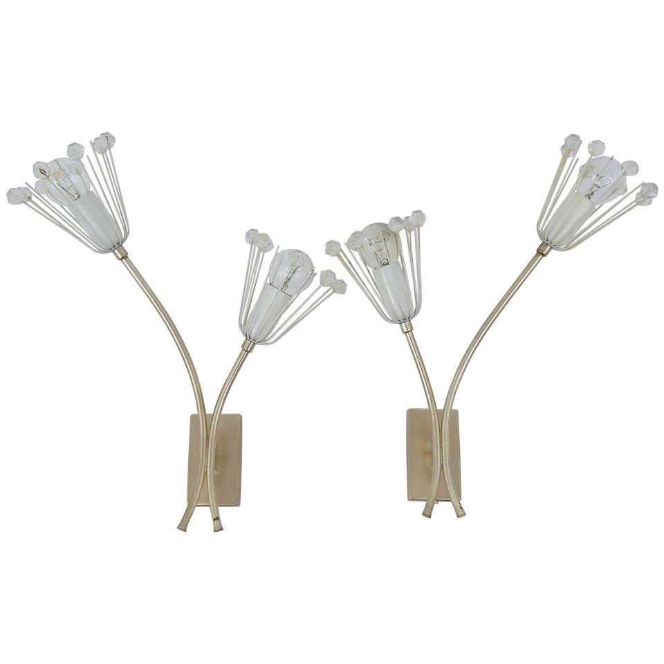 Pair Silver Plated Emil Stejnar Midcentury Flower Sconces, Rupert Nikoll, 1950s For Sale