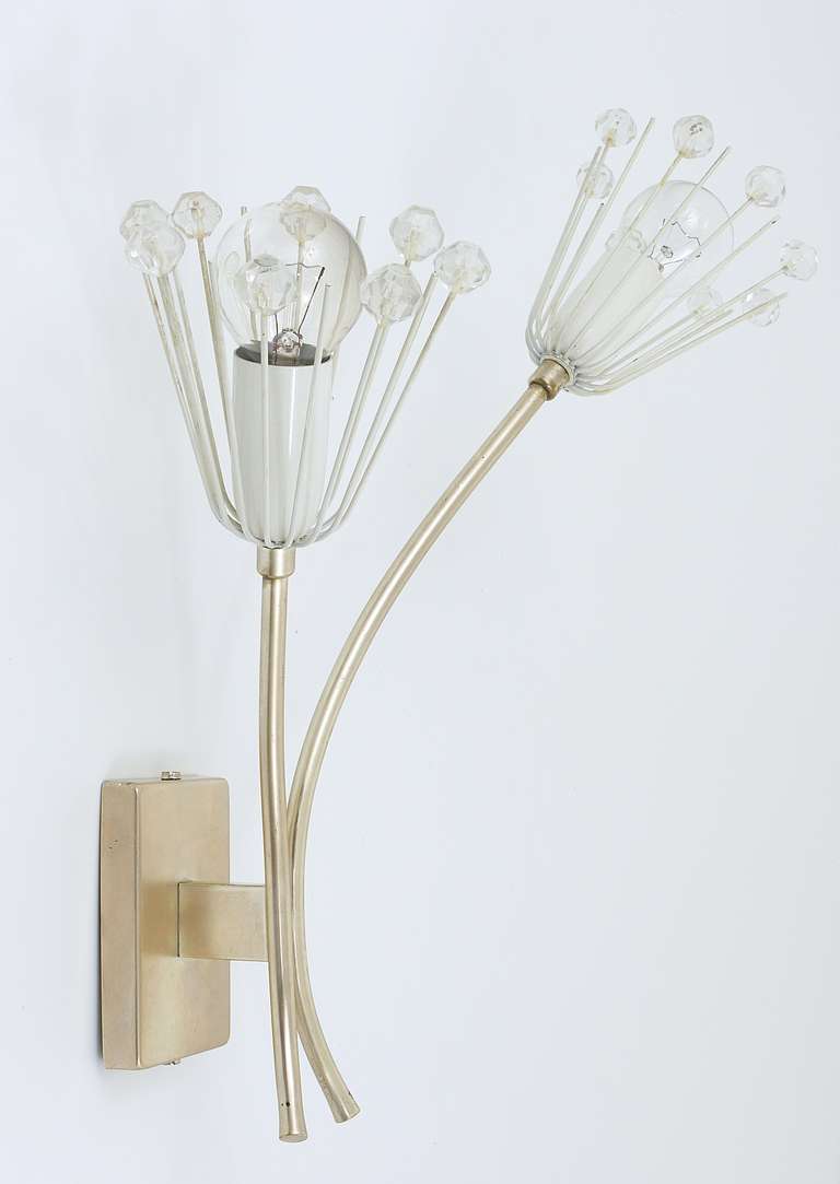 Silvered Pair Silver Plated Emil Stejnar Midcentury Flower Sconces, Rupert Nikoll, 1950s For Sale