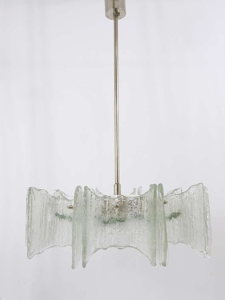 J.T. Kalmar Midcentury Star Chandelier, Frosted Glass, Nickel, Austria, 1960s In Good Condition For Sale In Vienna, AT