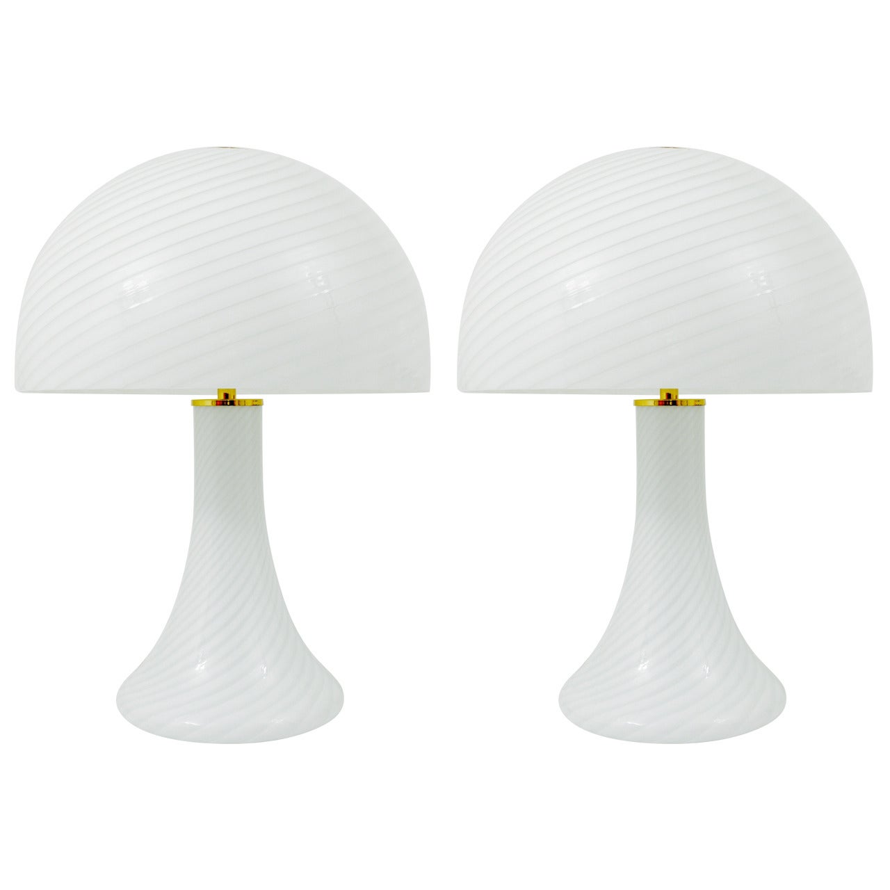 Pair of Kalmar Murano Glass and Brass Mushroom Lamps by Vistosi, 1960s