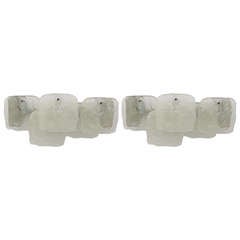 Pair of Big Kalmar Frosted Ice Glass Panel Sconces Wall Lamps, Austria, 1960s 4