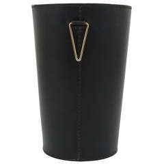 Carl Aubock Black Leather Wastepaper Basket, 1950s