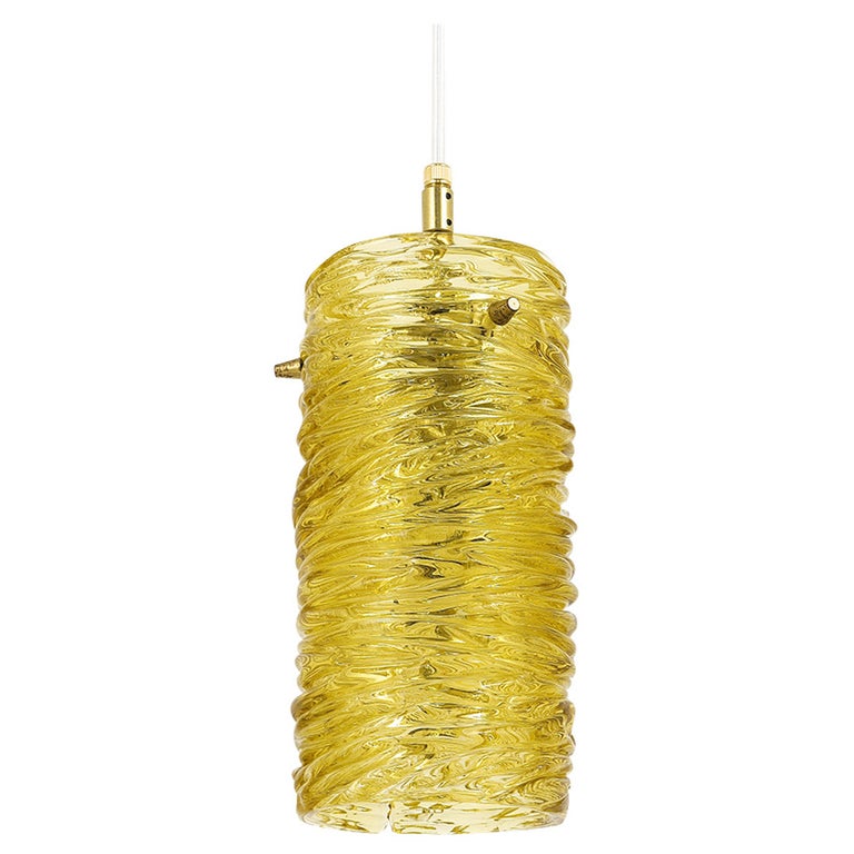 Mid-Century Kalmar Modernist Glass Tube Brass Pendant Lamp, Austria, 1950s For Sale