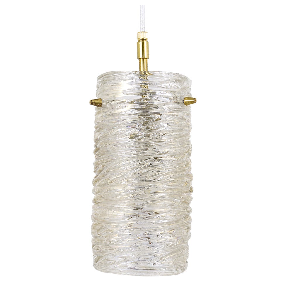 Mid-Century Kalmar Glass Tube Brass Pendant Lamp, Austria, 1950s
