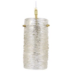 Vintage J.T. Kalmar Mid-Century Textured Glass Tube Brass Pendant Lamp, Austria, 1950s