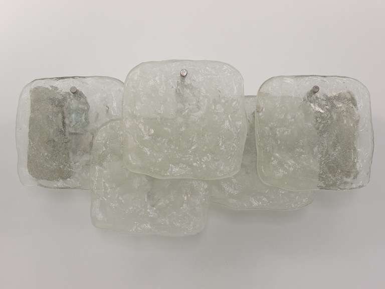 Austrian Set of two Large  J.T. Kalmar Pulegoso Ice Glass Panel Sconces, Austria, 1960s