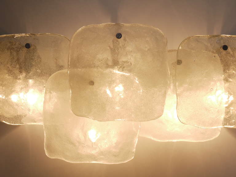 Set of two Large  J.T. Kalmar Pulegoso Ice Glass Panel Sconces, Austria, 1960s 2
