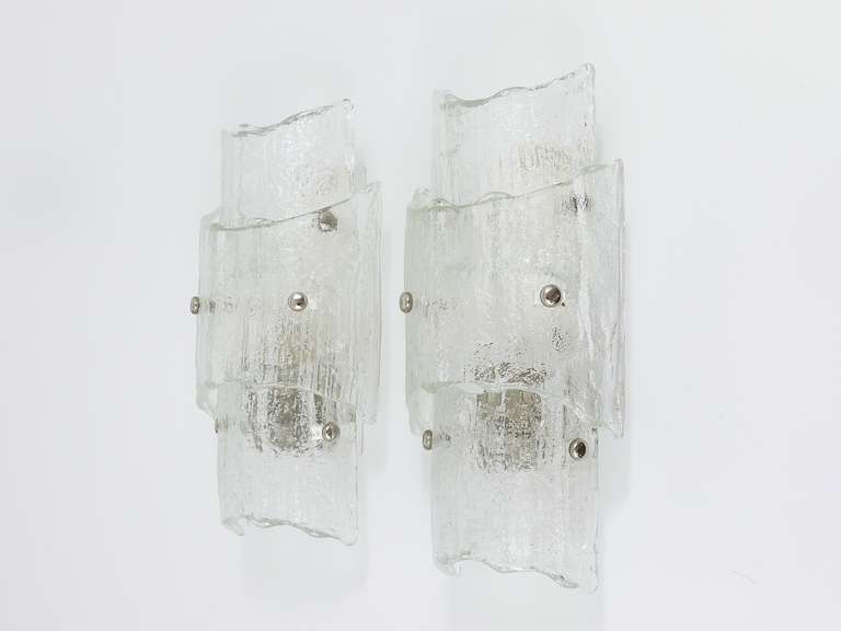 20th Century Pair of Kalmar Vienna Modernist Frosted Glass Sconces