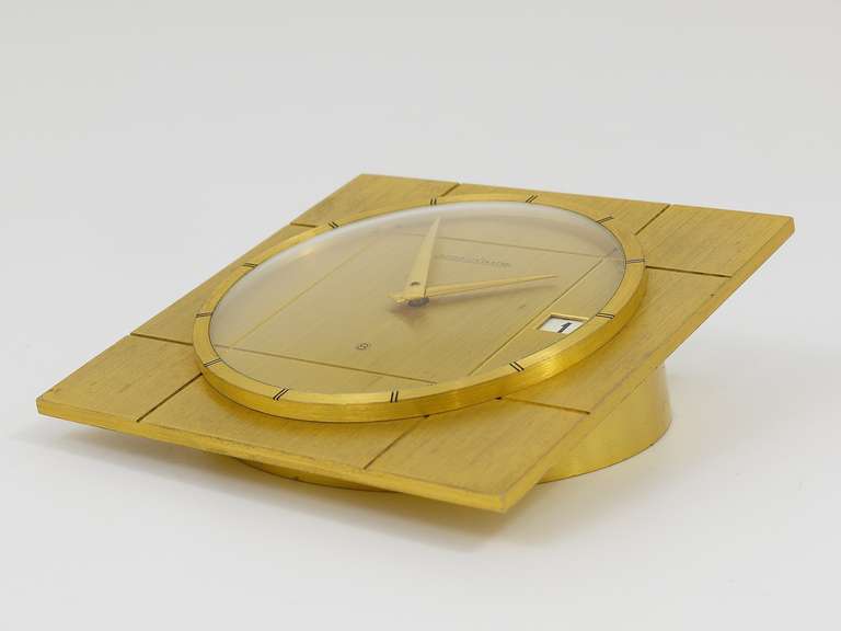 Swiss Beautiful Jaeger-LeCoultre Midcentury Eight Days Brass Desk Clock, 1960s