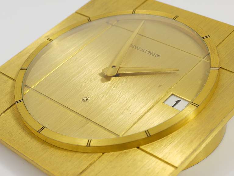 Beautiful Jaeger-LeCoultre Midcentury Eight Days Brass Desk Clock, 1960s 1
