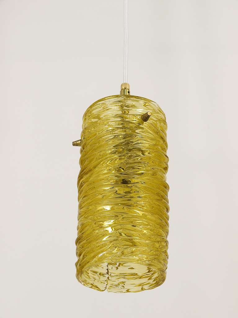 Mid-Century Modern Mid-Century Kalmar Modernist Glass Tube Brass Pendant Lamp, Austria, 1950s For Sale