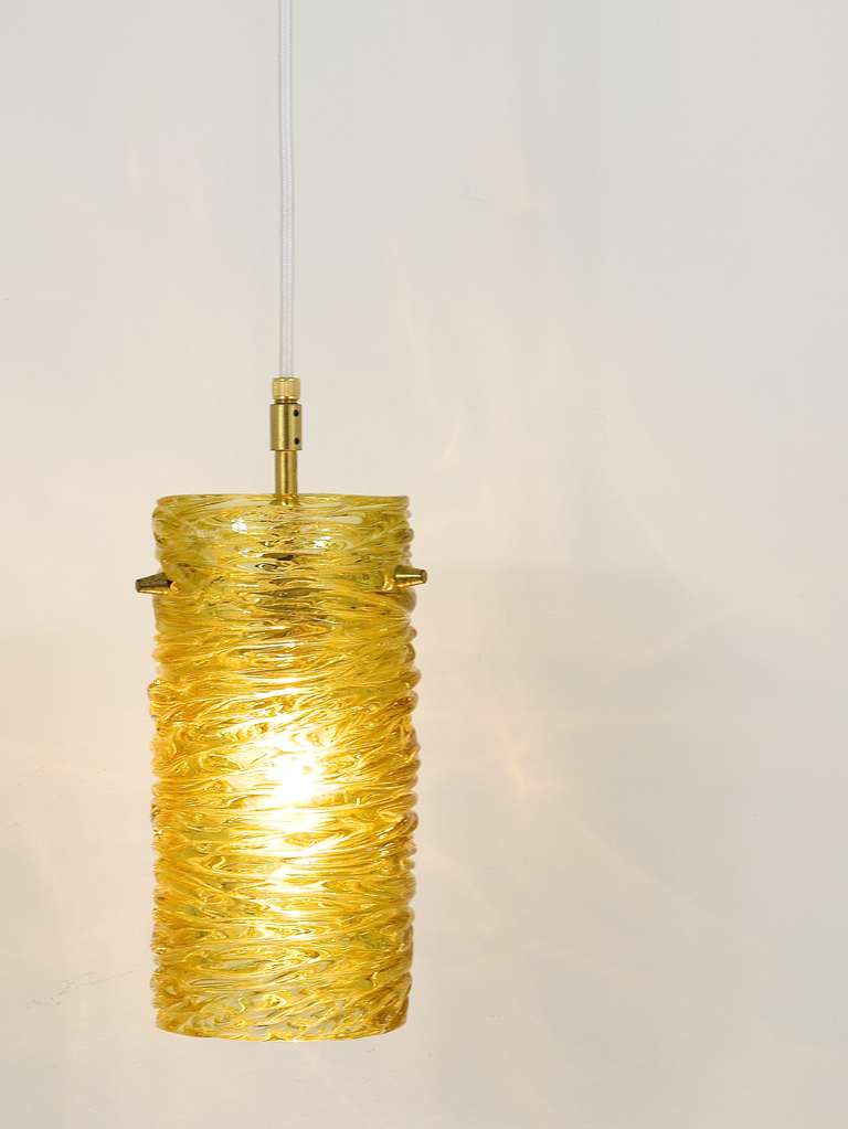 Mid-Century Kalmar Modernist Glass Tube Brass Pendant Lamp, Austria, 1950s For Sale 1