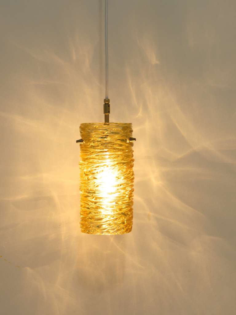 Mid-Century Kalmar Modernist Glass Tube Brass Pendant Lamp, Austria, 1950s For Sale 2