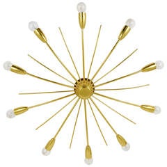 Kalmar Sonne Sun Shaped Modernist Brass Chandelier Flush Mount, Austria, 1950s 1
