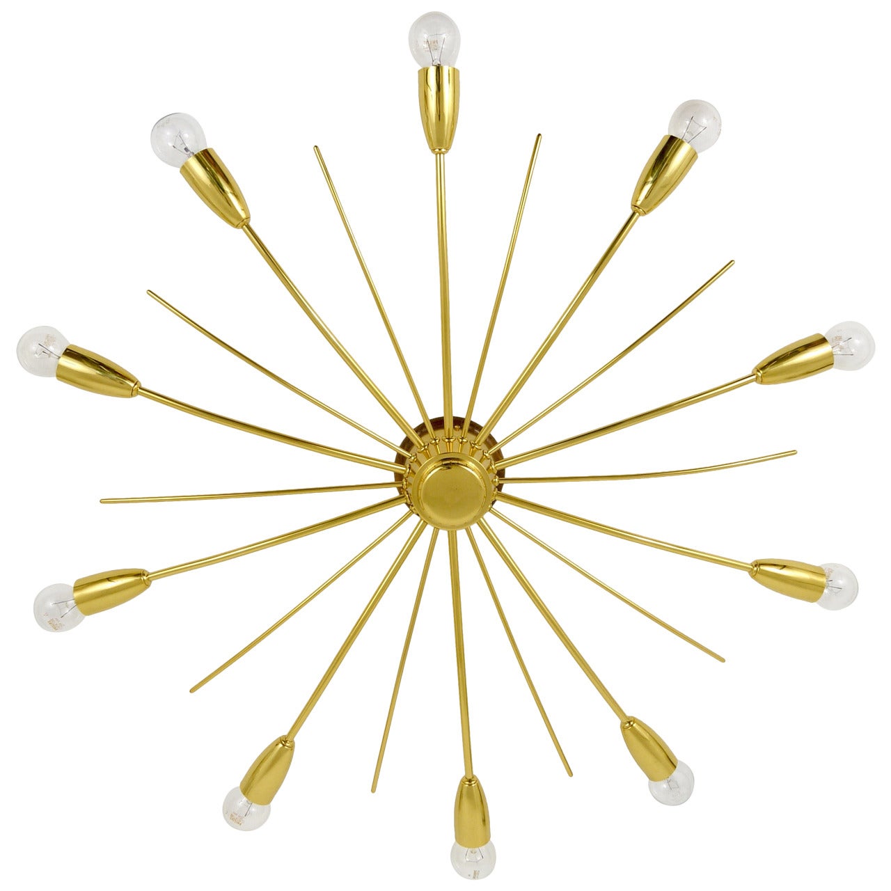 Large J.T. Kalmar Sonne Sun Brass Spider Chandelier Flush Mount, Austria, 1950s