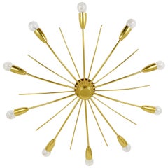 Vintage Large J.T. Kalmar Sonne Sun Brass Spider Chandelier Flush Mount, Austria, 1950s