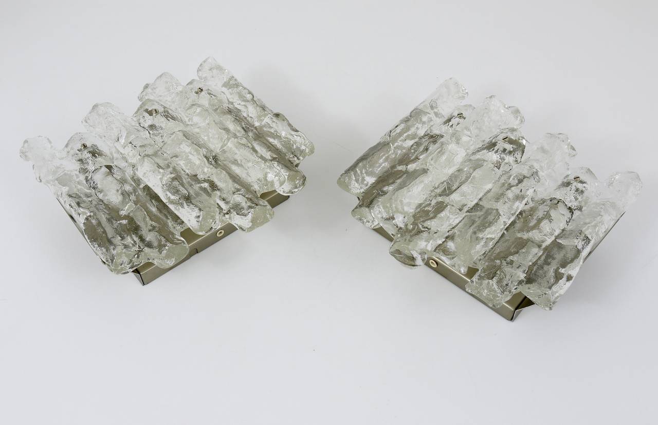 Mid-Century Modern Pair of Kalmar Mid Century Icicle Ice Glass Sconces, Austria, 1960s