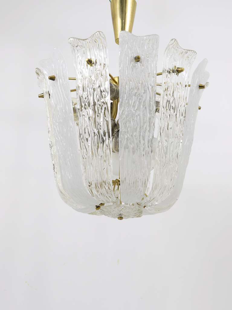 J.T. Kalmar Brass & Textured Glass Mid-Century Basket Chandelier, Austria, 1950s For Sale 2