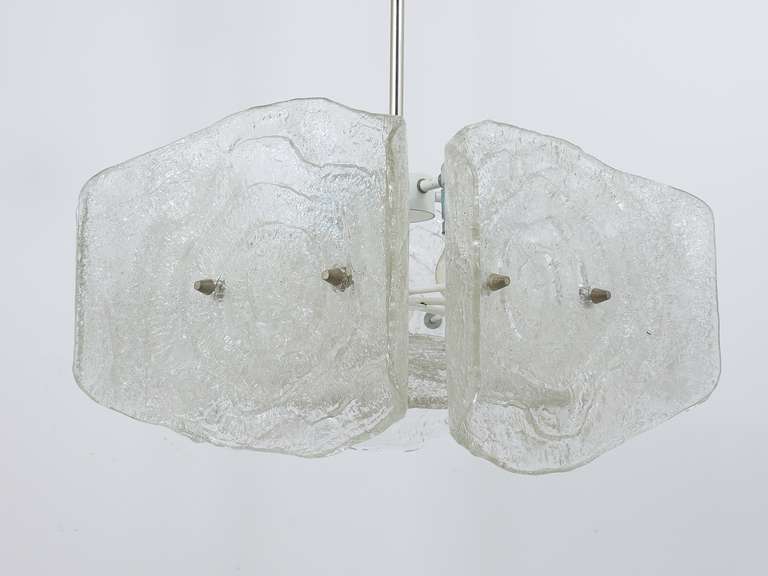 20th Century J. T. Kalmar Mid-Century Frosted Glass Chandelier, Austria, 1960s For Sale