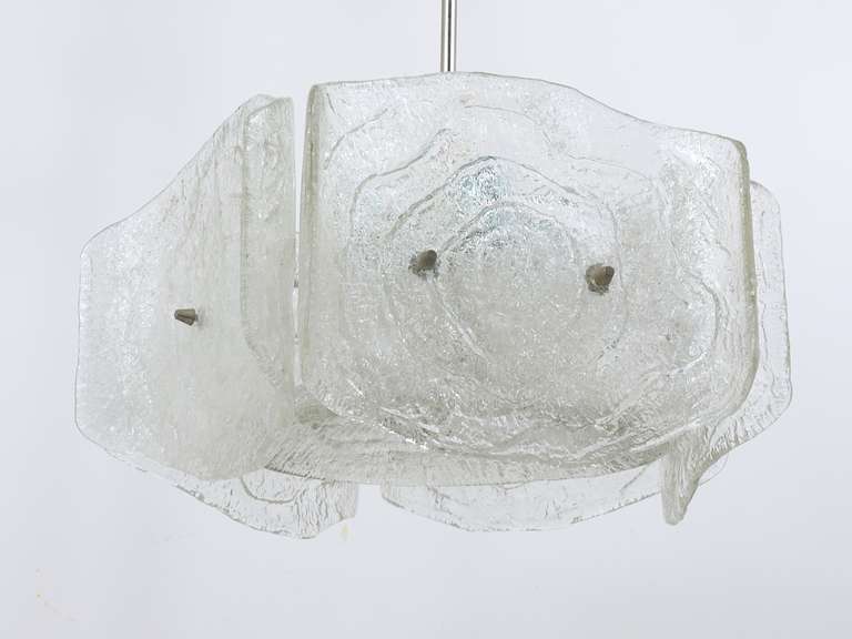 J. T. Kalmar Mid-Century Frosted Glass Chandelier, Austria, 1960s For Sale 1