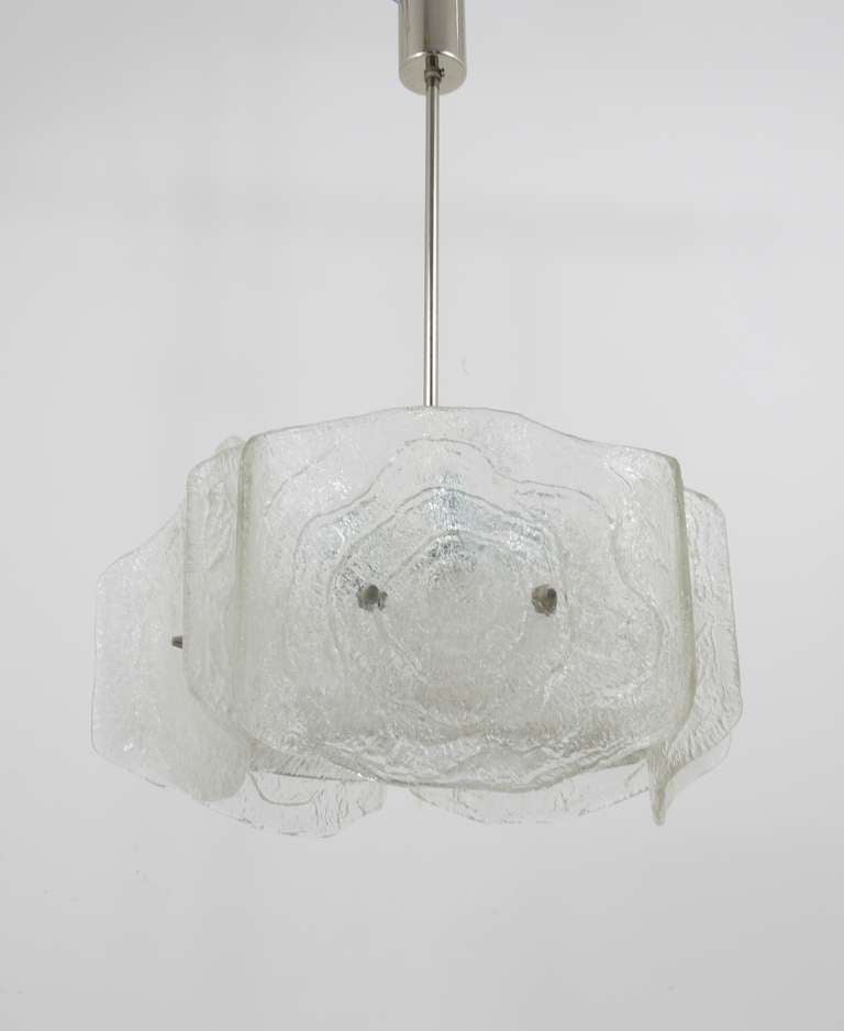 J. T. Kalmar Mid-Century Frosted Glass Chandelier, Austria, 1960s For Sale 2