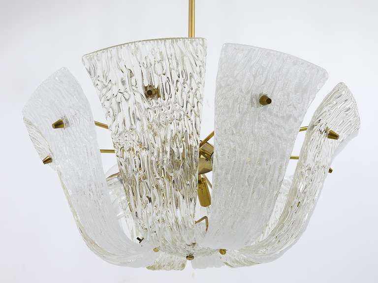 Huge Kalmar Vienna Brass Chandelier with Textured Clear and Frosted Glass 1