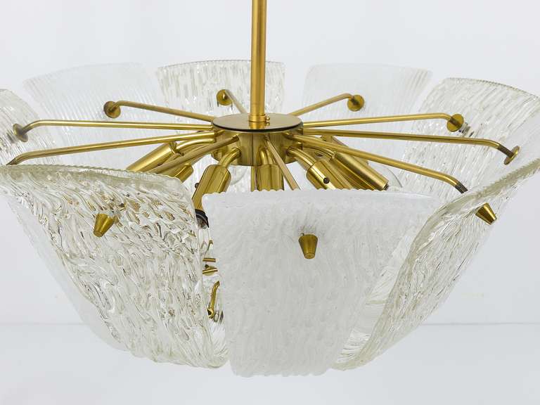 Huge Kalmar Vienna Brass Chandelier with Textured Clear and Frosted Glass 5