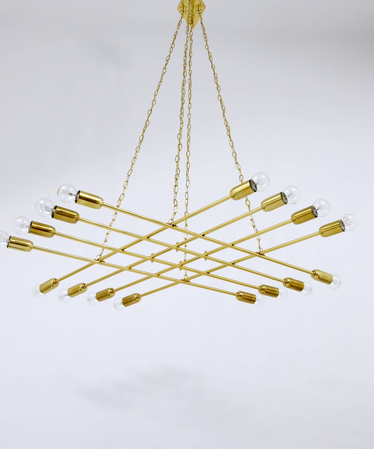 Rupert Nikoll Large Midcentury Brass Chandelier, Austria, 1950s For Sale 1