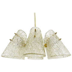 Beautiful Kalmar Brass Chandelier with Textured Glass Cone Lampshades, Austria 9