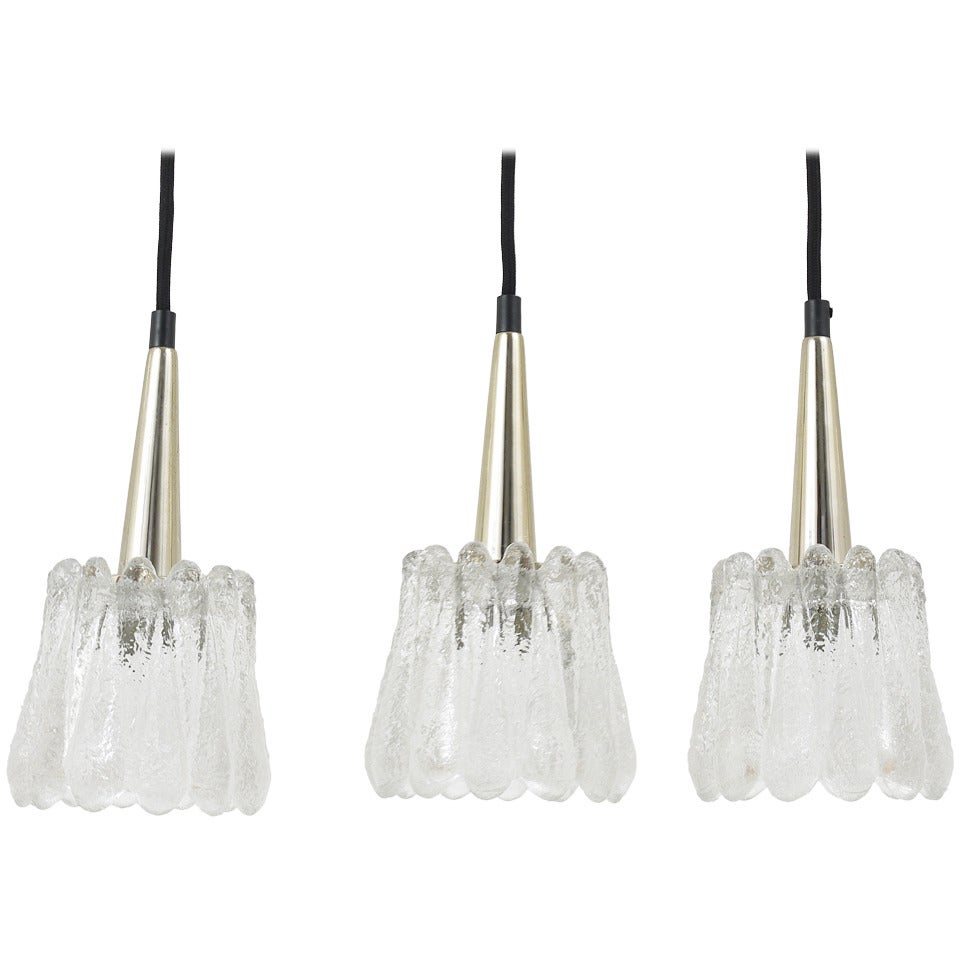 Carl Fagerlund Set of Three Glass Pendant Lights by Orrefors, Sweden, 1960s