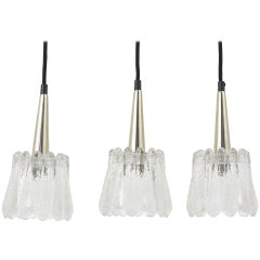 Set of Three Glass Pendant Lights by Carl Fagerlund for Orrefors, Sweden, 1960s