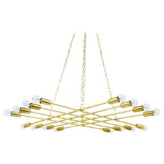 Rupert Nikoll Large Midcentury Brass Chandelier, Austria, 1950s