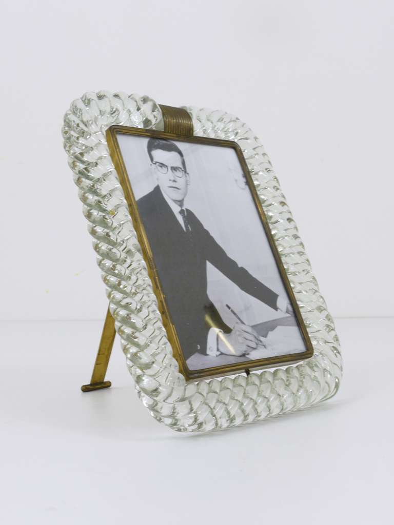 Elegant Venini Twisted Murano Glass Rope Picture Frame, Italy, 1940s 1