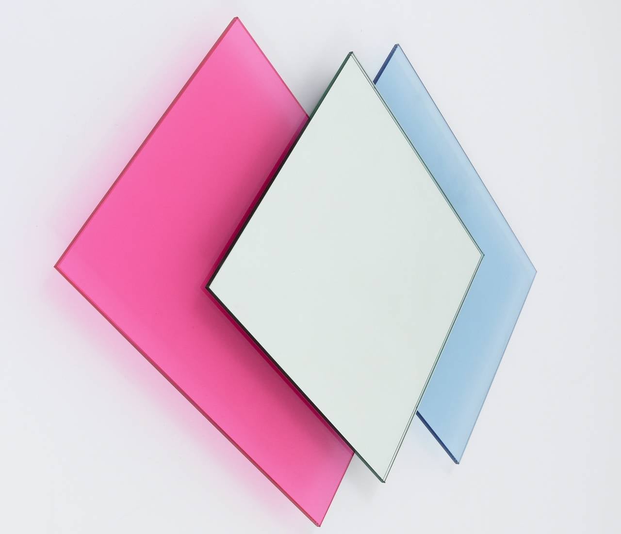 Italian Pair of Colorful Crystal Glass Wall Mirrors, Ettore Sottsass Style, Italy, 1980s