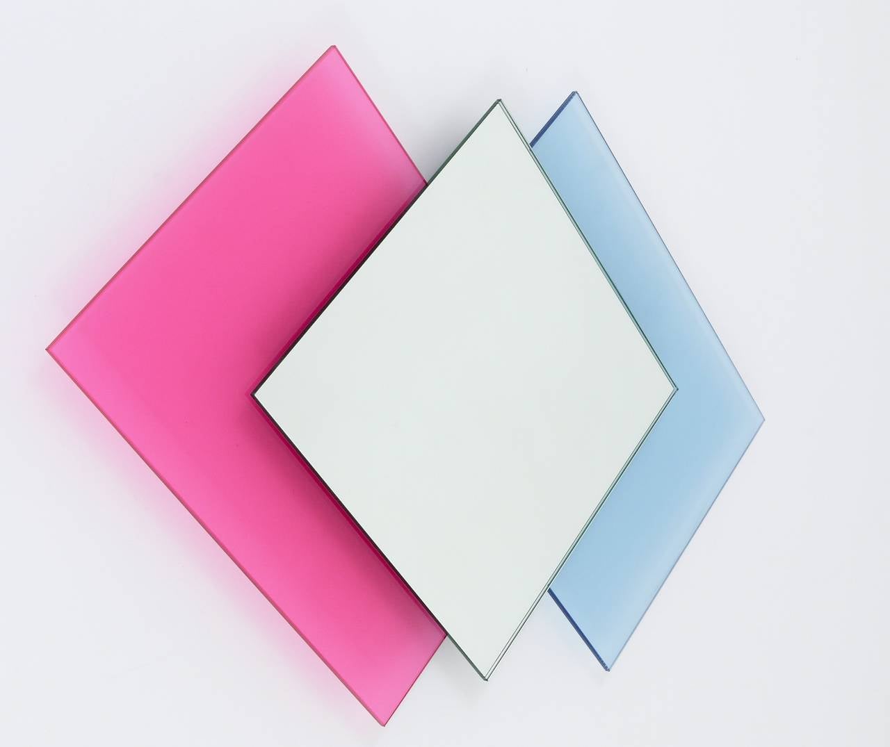 Mid-Century Modern Pair of Colorful Crystal Glass Wall Mirrors, Ettore Sottsass Style, Italy, 1980s