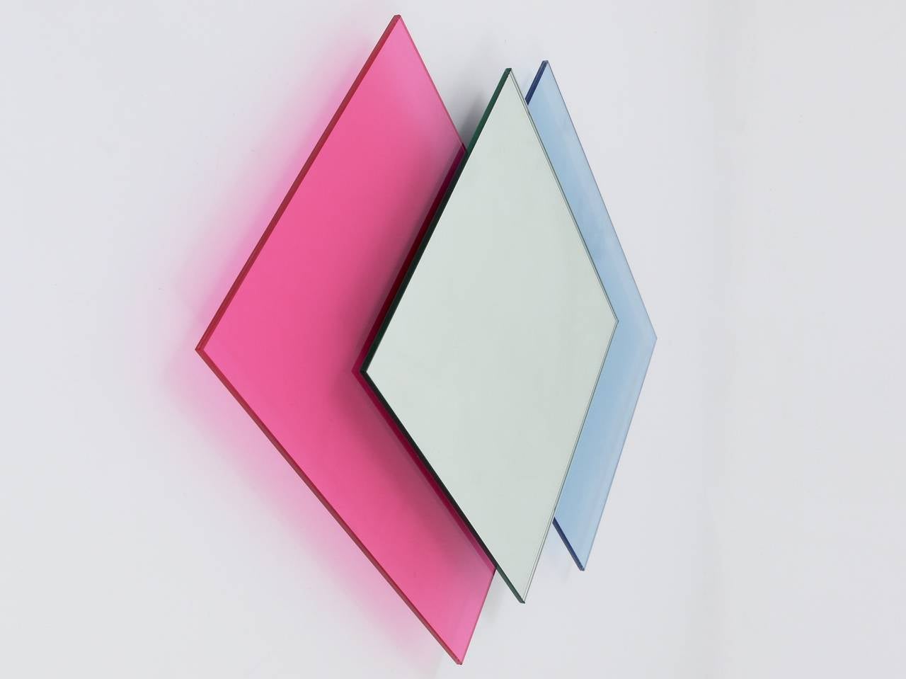 Late 20th Century Pair of Colorful Crystal Glass Wall Mirrors, Ettore Sottsass Style, Italy, 1980s