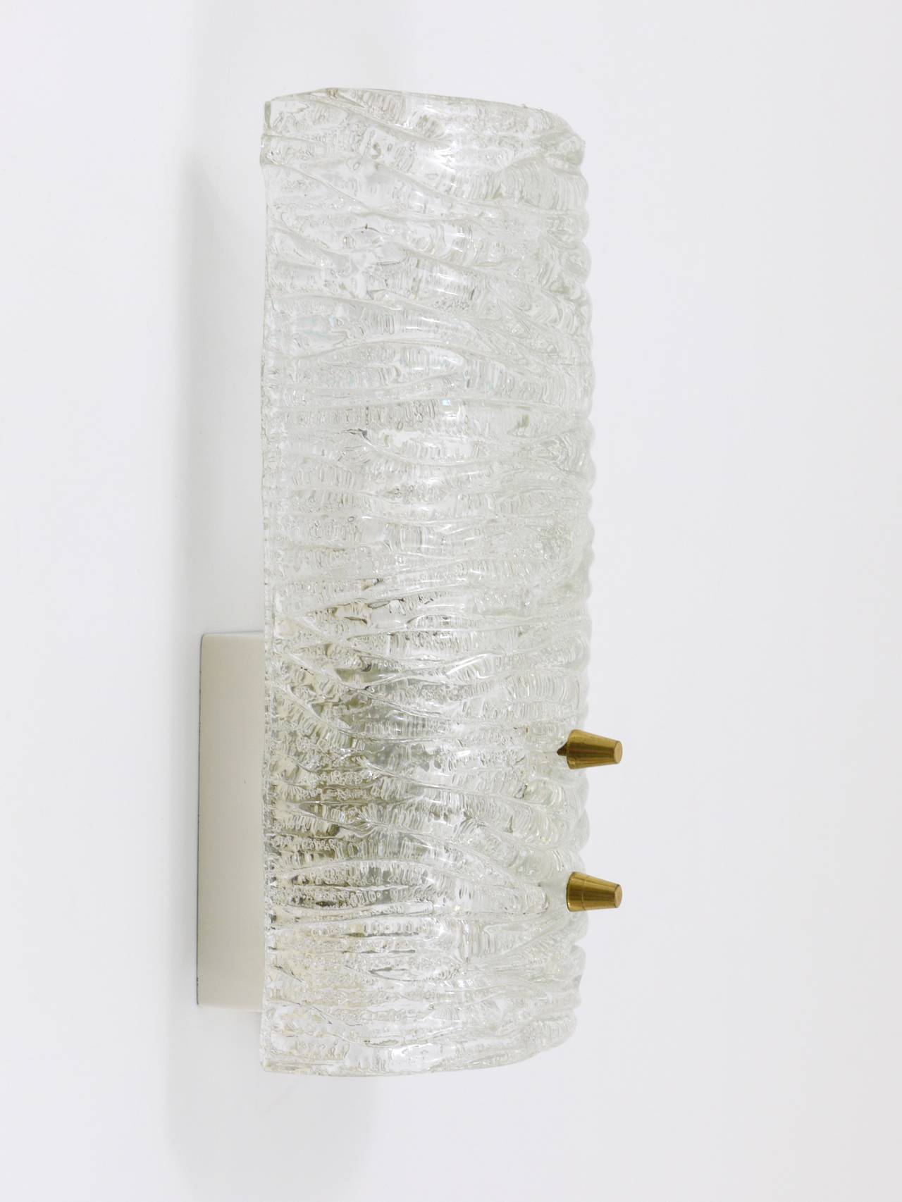 20th Century J.T. Kalmar Pair Sconces Wall Lamps, Brass & Textured Glass, Austria, 1950s For Sale