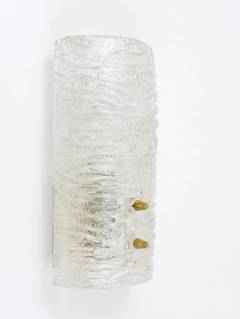 J.T. Kalmar Pair Sconces Wall Lamps, Brass & Textured Glass, Austria, 1950s
