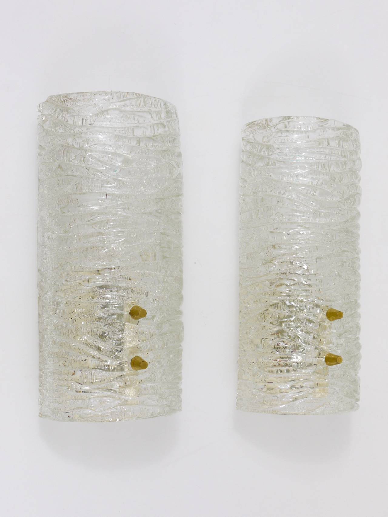J.T. Kalmar Pair Sconces Wall Lamps, Brass & Textured Glass, Austria, 1950s For Sale 2