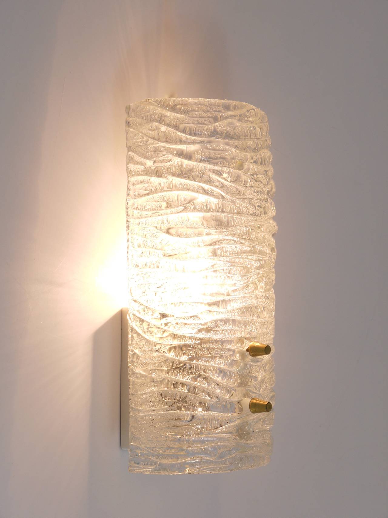 J.T. Kalmar Pair Sconces Wall Lamps, Brass & Textured Glass, Austria, 1950s For Sale 1