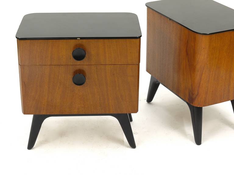 Mid-20th Century Pair of Art Deco Jindrich Halabala Bedside Tables or Night Stands