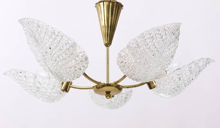 Mid-Century Barovier & Toso Style Murano Glass Leaves Brass Chandelier, Italy 4