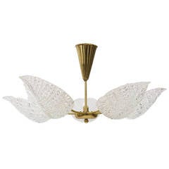 Mid-Century Barovier & Toso Murano Glass Leaves Brass Chandelier, Italy, 1950s 8