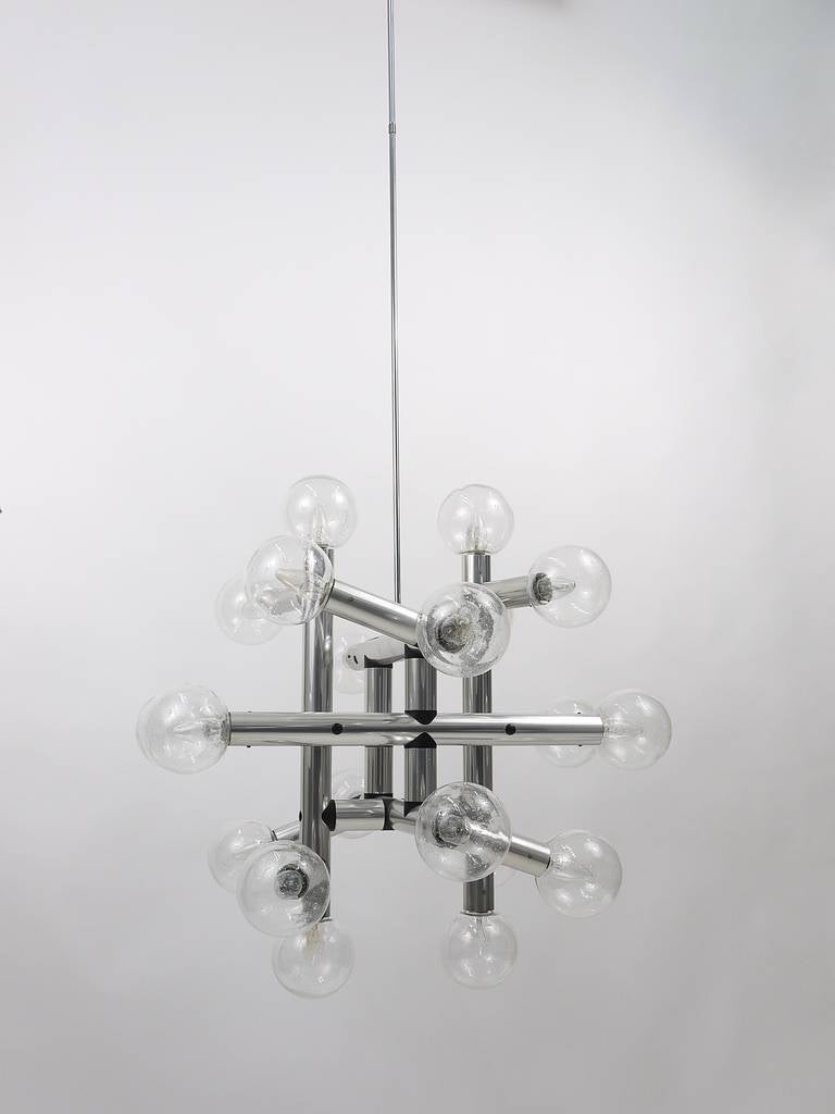 Glass One of Three Identical J.T. Kalmar Atomic Ceiling Lamps Chandeliers, 1960s For Sale