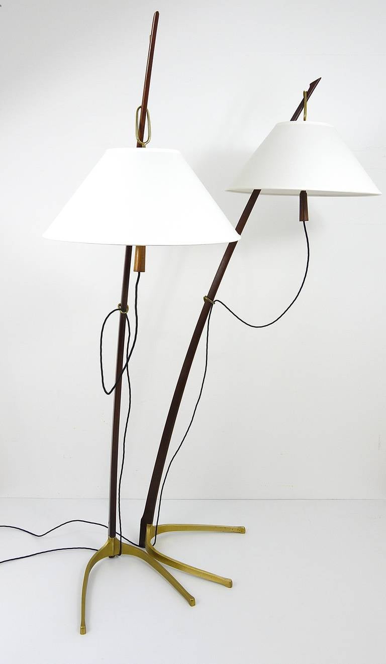 Mid-Century Modern Beautiful Midcentury Kalmar Dornstab Floor Lamp Brass, Wood, Austria, 1950s