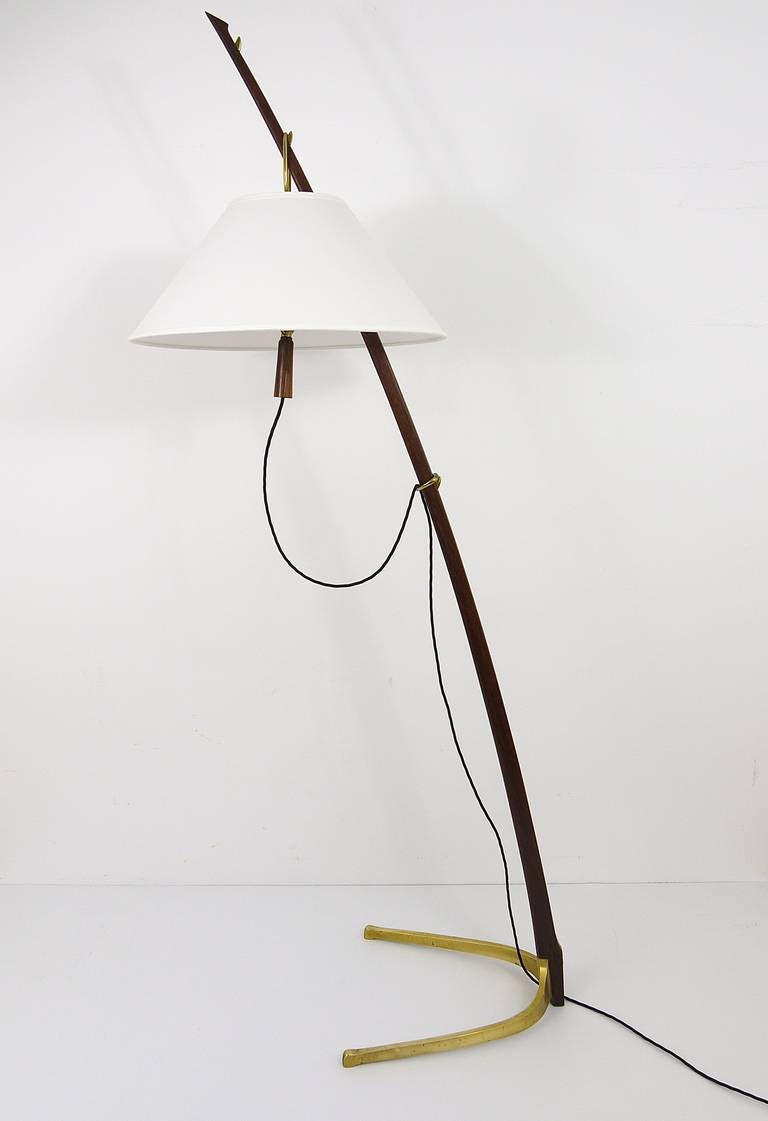 Mid-20th Century Beautiful Midcentury Kalmar Dornstab Floor Lamp Brass, Wood, Austria, 1950s