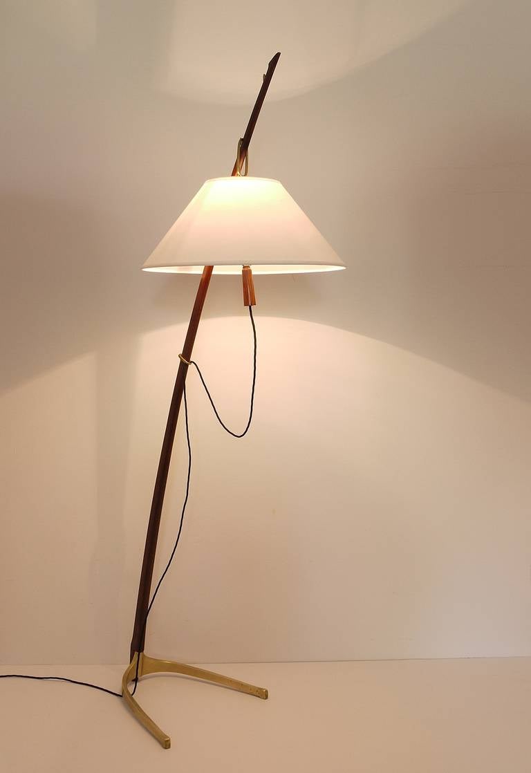 Beautiful Midcentury Kalmar Dornstab Floor Lamp Brass, Wood, Austria, 1950s 1